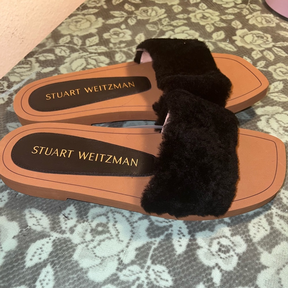 Stuart Weitzman Cammy Shearling-Strap Slide Sanda… - image 2